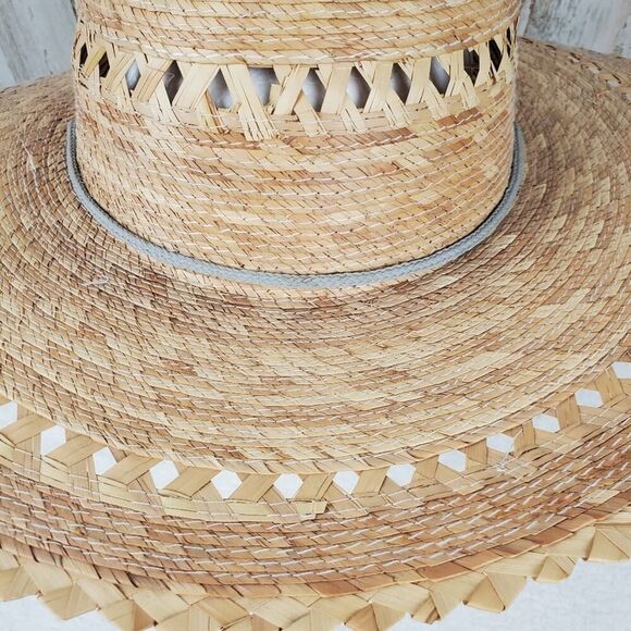 Straw Lattice Wide Brim Sun Hat Natural OS - Picture 3 of 8